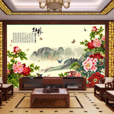现代中式客厅立体无纺布无缝电视背景墙纸壁纸牡丹大型壁画墙布