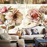 大型无缝壁画墙纸欧式复古油画花卉法兰西玫瑰客厅卧室背景墙壁纸