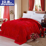 大红色结婚庆丝带绣花拉舍尔毛毯双人冬季双层加厚10斤盖毯子毛毯