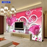 粉红玫瑰大型壁画 婚房浪漫花卉圆环3D墙纸客厅电视背景卧室墙纸