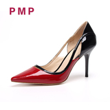 pmp 欧洲站新款女鞋职业漆皮浅口四季鞋尖头高跟鞋细跟单鞋女
