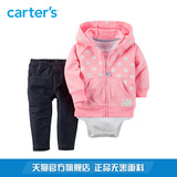 Carter's3件套装粉色长袖外套牛仔长裤连体衣婴儿童装121G359