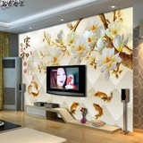 电视背景墙壁纸现代玄关壁画沙发影视墙纸家和3D立体浮雕玉兰花