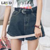 LRUD2016夏季新款韩版高腰卷边显瘦牛仔短裤女百搭阔腿牛仔热裤