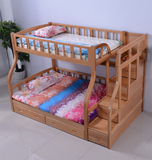 子母床双层床实木组合床上下铺储物 榉木高低床梯柜 男孩女孩