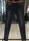 尼迪新款韩版时尚显瘦弹力高腰腰带休闲净版铅笔牛仔女裤1769款。