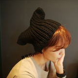 智维韩国冬季潮猫耳朵粗毛线帽子女韩版针织保暖帽黑色可爱套头帽