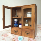 zakka复古桌面杂货防尘储物香水化妆品收纳木盒透明玻璃门抽屉柜
