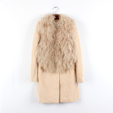 LL冬新款女装皮草可拆卸羊毛毛领中长款长袖单排扣羊毛大衣Y20712
