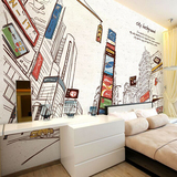大型壁画墙纸抽象条纹壁画 个性街景欧美式壁纸背景墙卧室墙布