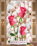 3D玄关玫瑰壁纸酒店宾馆走廊过道高清墙纸鹅软石立体竖版简约壁画