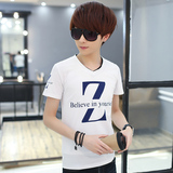 夏季短袖T恤男青少年学生V领休闲薄款简约打底衫韩版修身潮流衬衣