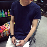 夏装短袖T恤男士纯色圆领日系韩版修身学生体恤衫半袖夏季上衣服