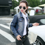 韩版牛仔外套服新款修身短款纯色长袖松针针织开衫女短外套