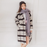 韩国印花拼接黑色女装秋冬新品加厚鹿皮绒羊羔毛外套女式大衣女