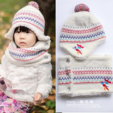外贸原单冬季女宝宝护耳帽脖套两件套装儿童加厚仿羊羔绒帽子围巾