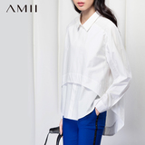 AMII极简旗舰店2016春装新款白衬衣女式宽松长袖大码假两件衬衫