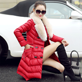 2015冬装韩版女士带毛领pu皮中长款修身显瘦羽绒棉服保暖棉衣外套
