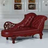 真皮贵妃椅欧式躺椅实木雕花卧室单人椅沙发美人榻太妃椅新古典
