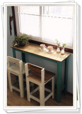 地中海  做旧  咖啡厅吧台桌田园阳台长桌餐厅文艺实木桌椅可定制