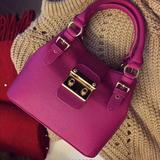 女包2016新款紫色搭扣复古手提包时尚单肩女包荔枝纹锁扣小包