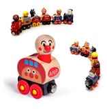 日本面包超人木制磁性车拖拉小火车6节木偶积木 儿童益智组合玩具