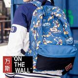 香港代购万斯双肩包男女韩版帆布背包大容量学生书包休闲印花包包
