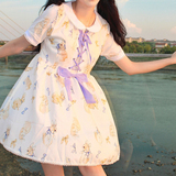 日系软妹夏季女装小清新可爱娃娃领短袖连衣裙韩版休闲高腰少女裙