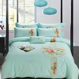 床上用品四件套纯棉刺绣简约全棉绣花被套床单4件套1.8m双人2.0m