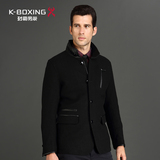 K-boxing/劲霸男装羊毛呢子茄克 秋冬季男士黑色中年修身夹克外套