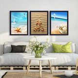 蓝色海洋风情现代简约地中海爱情海风景沙滩贝壳海星装饰有框壁画