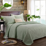 千百卉品牌产品 新款绿萝绗缝被秋冬被床盖床品三件套纯棉厚床单