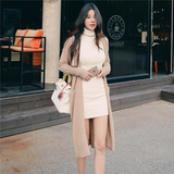 韩国东大门正品代购2015秋装新款韩版女装纯色中长款修身针织开衫