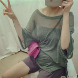 夏装韩国chic慵懒风百搭宽松蝙蝠袖透视罩衫上衣中长款网纱T恤女