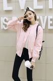 BF学院风粉色棒球服外套女韩版短款春秋学生时尚薄款飞行员夹克潮