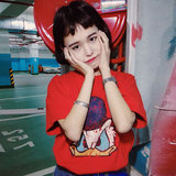 韩版ulzzang学院风可爱卡通印花做旧宽松短袖T恤打底衫女学生上衣