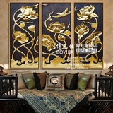 博艺佳 东南亚客厅三联副纯手绘油画 定制有框画 玄关抽象壁画