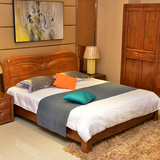 庆富进口金丝栗木新中式现代1.8米全实木双人床实木床卧室家具