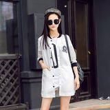 2016夏季新款中长款韩版白色棒球服大码学生超薄外套女装防晒衣女