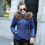 2015冬季新款韩版女装字通勤长袖纯色冬天休闲女人外套短款棉衣