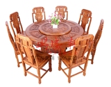 红木餐桌花梨木圆桌客厅中式实木旋转圆台刺猬紫檀海鲜餐桌2米