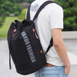 韩版帆布双肩包 男士休闲背包 潮流水桶包 个性学生书包电脑包包
