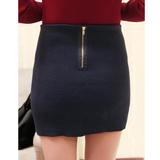 2015秋冬新款女纯色拉链弹力显瘦针织半身群性感包臀短裙毛线裙