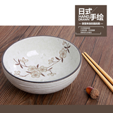 韩国进口REINE美浓烧日式餐具小白花陶瓷大碗5件套高档釉下彩套装