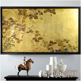 新中式金箔画工笔油画手绘画花鸟挂画卧室餐厅壁画客厅画有框横幅