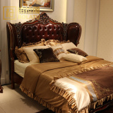 欧式床双人床实木床 新古典卧室家具 实木雕刻真皮奢华卧室婚床