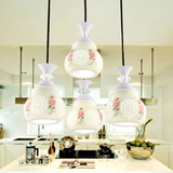 热卖4头白色陶瓷餐吊灯 双色调光LED田园餐厅灯 现代简约客厅吊灯