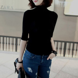 以木家韩版女款中袖高领修身秋款女装加厚打底衫性感上衣黑色t恤