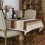 咖啡色宽条纹花边桌布茶几布台布 餐桌布盖布窗帘条形桌布可定做