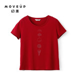 MOVEUP幻走 2016女装夏季新品 简约圆领冰淇淋印花合体短款T恤